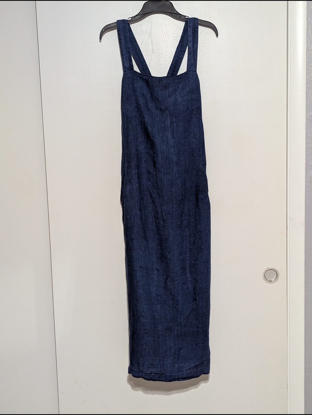 Express Navy Blue Linen-Blend Midi Dress with Wide Straps